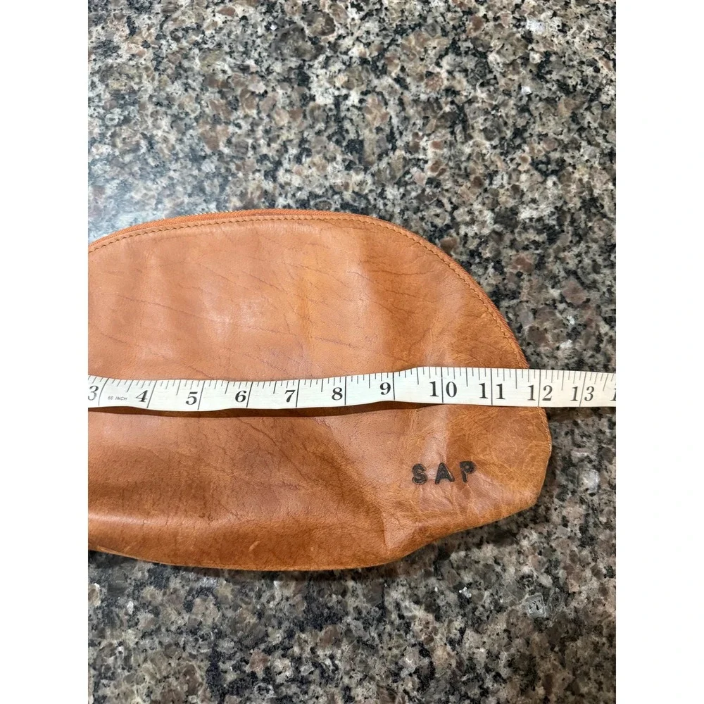 Cognac Brown Leather Half Moon Zipper Pouch Travel Cosmetic Bag Monogram SAP